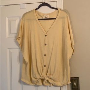 Waffle knit tie knot V-neck button down top